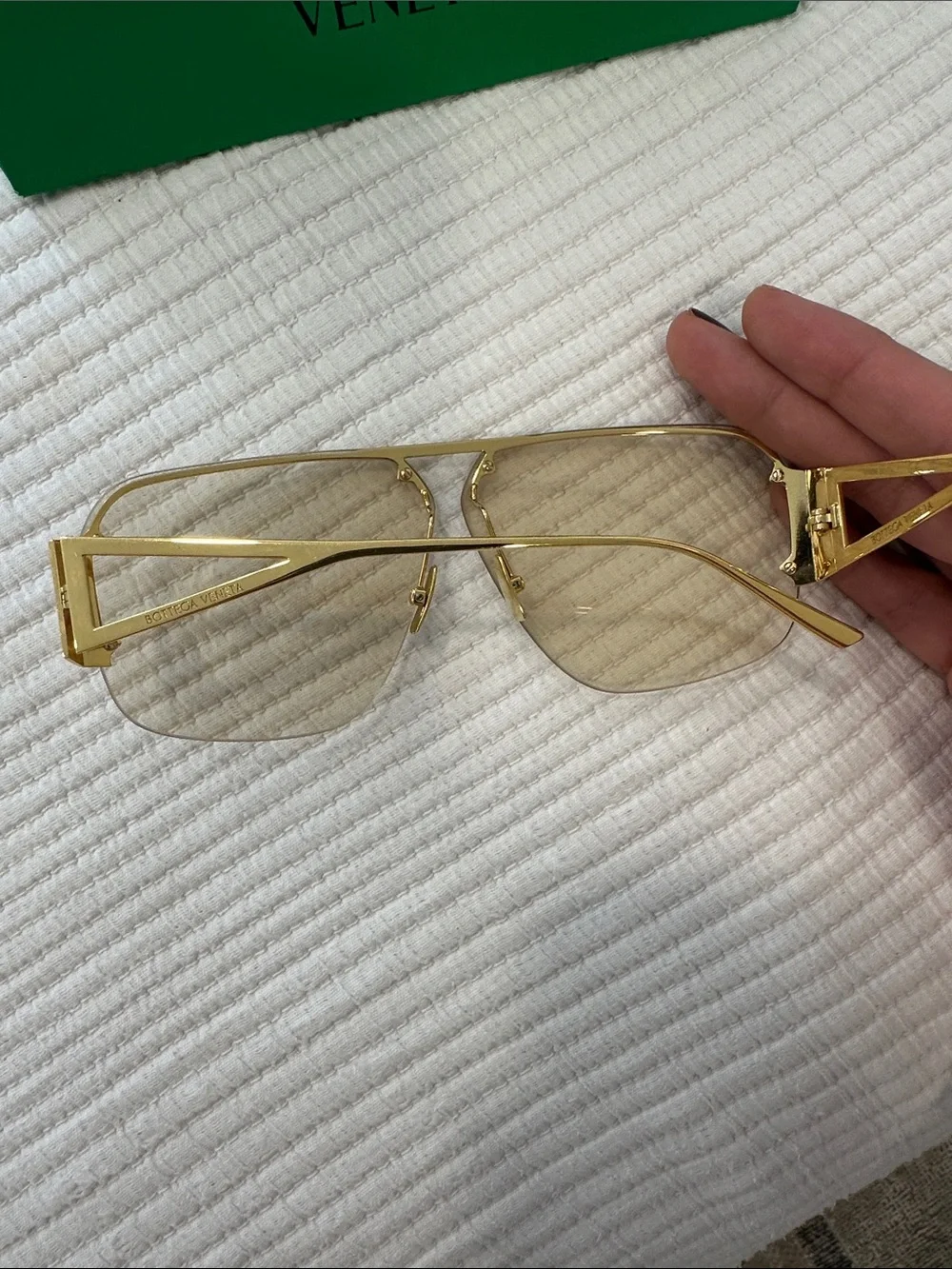 Bottega Veneta Gold Metal Sunglasses with Amber Gradient Lenses